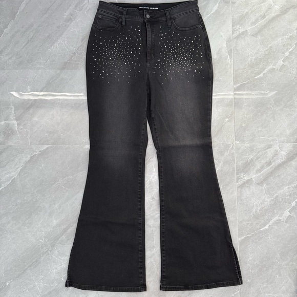 NWOT Women’s INC Denim High-Rise Rhinestone Studded Flare Jeans Plus Size 14 - Picture 2 of 16